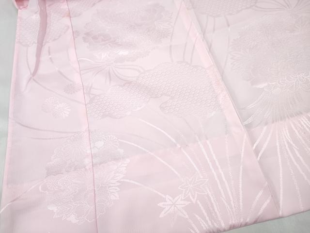 平和屋着物[]女の子 子供 長襦袢 無双仕立て 草花地紋 ピンク色 半衿刺繍 洗える着物 DABE7344ma