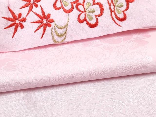 平和屋着物[]女の子 子供 長襦袢 無双仕立て 草花地紋 ピンク色 半衿刺繍 洗える着物 DABE7344ma