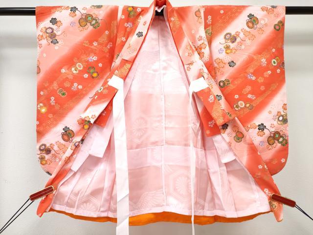 平和屋着物[]七五三 女の子 ３歳 祝着 三つ身 被布セット 襦袢付き 花鼓文 暈し染め 金彩 DABE7345ma
