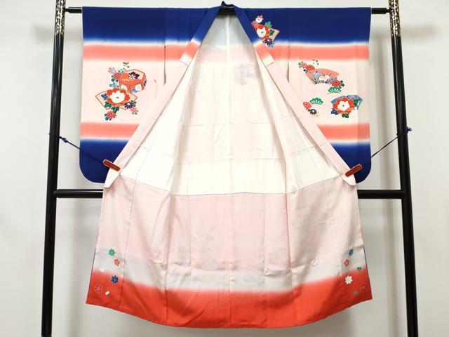 平和屋着物[]七五三 女の子 ７歳 祝着 四つ身 貝桶地紙花文 暈し染め 銀彩 逸品 DABE7350ma