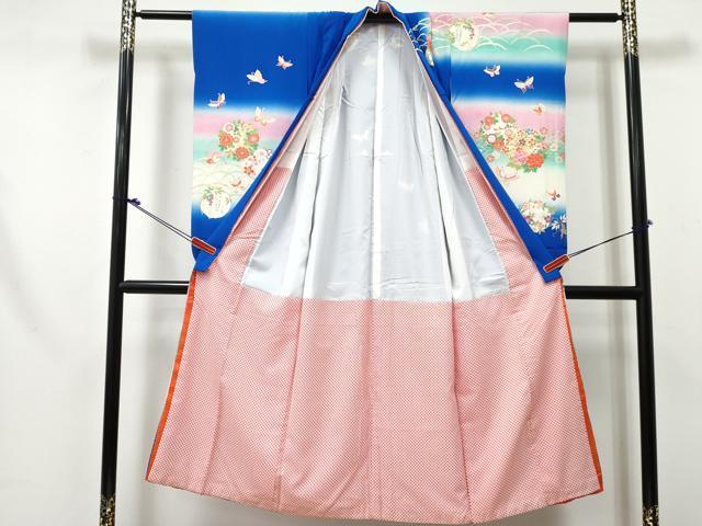 平和屋着物[]七五三 女の子 ７歳 祝着 四つ身 花蝶丸文 暈し染め 金銀彩 逸品 DABE7351ma