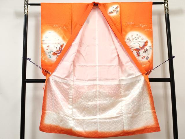 平和屋着物[]七五三　女の子　７歳　祝着　四つ身　長襦袢(無双仕立て)　飛鶴花文　暈し染め　金彩　逸品　DABE7354ma