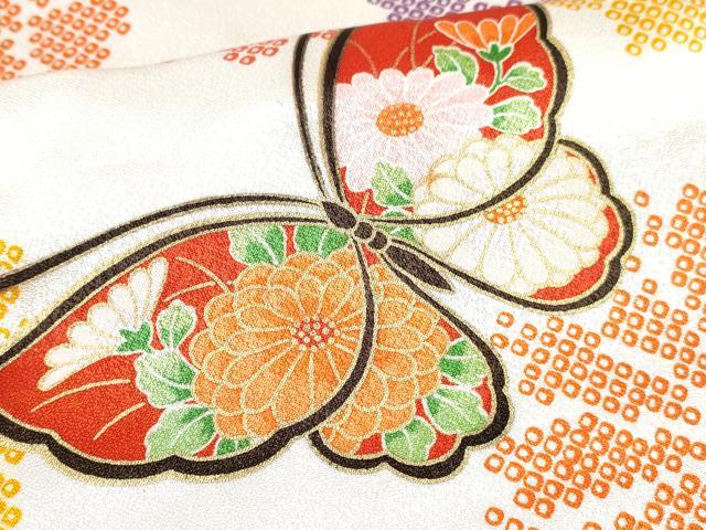 平和屋着物[]七五三 女の子 ７歳 祝着 四つ身 長襦袢(無双仕立て・半衿刺繍) 花蝶文 金彩 逸品 DABE7355ma