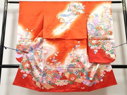 平和屋着物[]七五三　女の子　３歳　祝着　三つ身　鼓花文　暈し染め　金彩　逸品　DABE7357ma