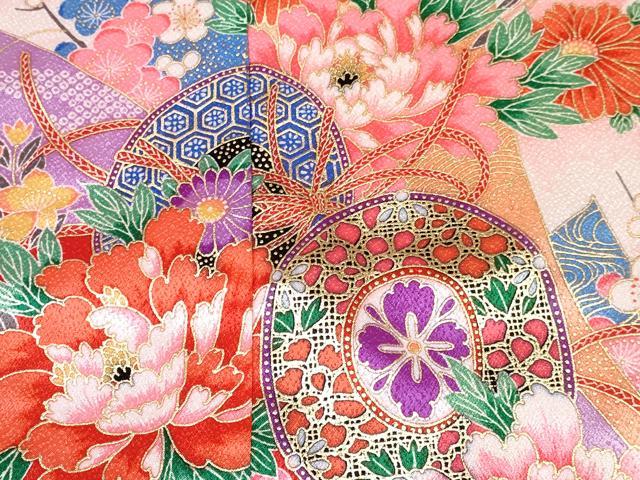 平和屋着物[]七五三　女の子　３歳　祝着　三つ身　鼓花文　暈し染め　金彩　逸品　DABE7357ma