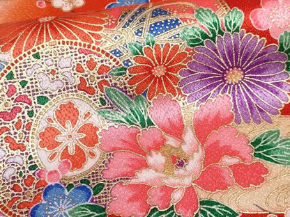 平和屋着物[]七五三　女の子　３歳　祝着　三つ身　鼓花文　暈し染め　金彩　逸品　DABE7357ma