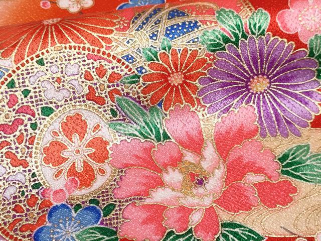平和屋着物[]七五三　女の子　３歳　祝着　三つ身　鼓花文　暈し染め　金彩　逸品　DABE7357ma