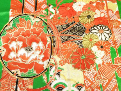 平和屋着物[]七五三　女の子　７歳　祝着　四つ身　駒刺繍　矢羽鼓花文　金彩　未使用　DABE7358ma