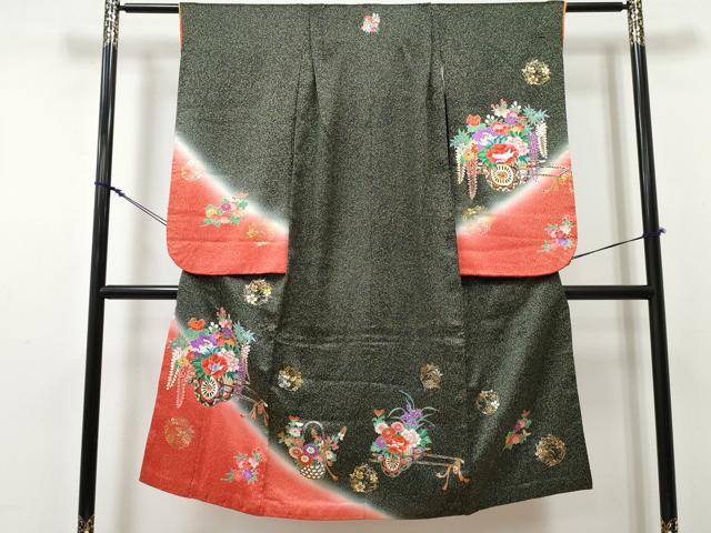平和屋着物[]七五三　女の子　７歳　祝着　四つ身　花車文　暈し染め　金銀彩　逸品　DABE7359ma