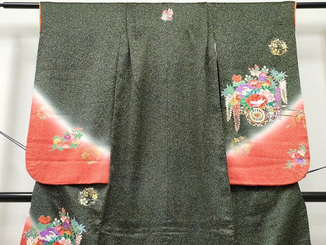 平和屋着物[]七五三　女の子　７歳　祝着　四つ身　花車文　暈し染め　金銀彩　逸品　DABE7359ma