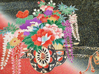 平和屋着物[]七五三　女の子　７歳　祝着　四つ身　花車文　暈し染め　金銀彩　逸品　DABE7359ma