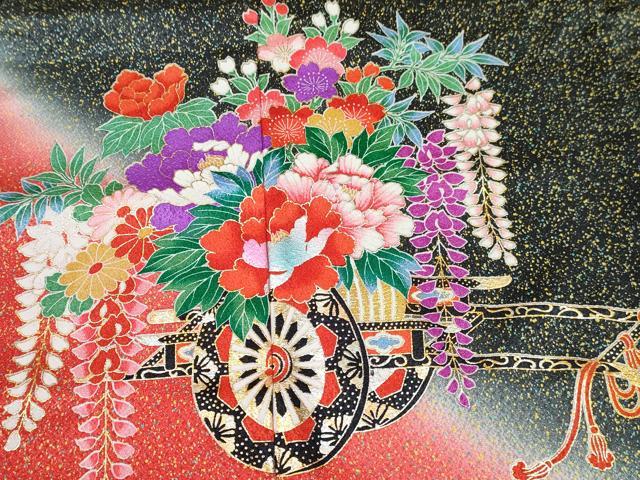 平和屋着物[]七五三　女の子　７歳　祝着　四つ身　花車文　暈し染め　金銀彩　逸品　DABE7359ma