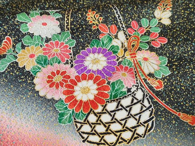 平和屋着物[]七五三　女の子　７歳　祝着　四つ身　花車文　暈し染め　金銀彩　逸品　DABE7359ma