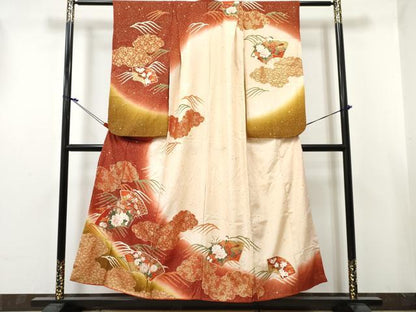 平和屋着物∵女の子　十三参り　子供　祝着　地紙重ね　御所車花文　暈し染め　金彩　逸品　DABE7360ma