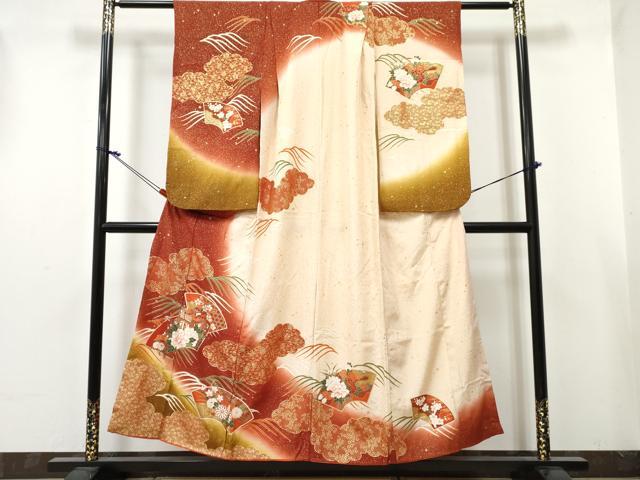 平和屋着物∵女の子　十三参り　子供　祝着　地紙重ね　御所車花文　暈し染め　金彩　逸品　DABE7360ma