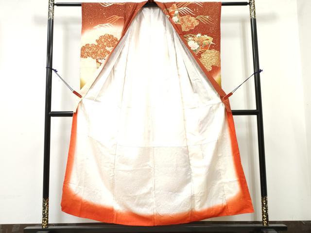 平和屋着物∵女の子　十三参り　子供　祝着　地紙重ね　御所車花文　暈し染め　金彩　逸品　DABE7360ma
