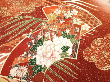 平和屋着物∵女の子　十三参り　子供　祝着　地紙重ね　御所車花文　暈し染め　金彩　逸品　DABE7360ma
