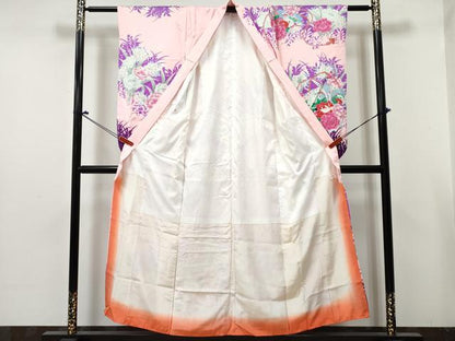 平和屋着物∵女の子　十三参り　子供　祝着　駒刺繍　檜扇花鳥文　暈し染め　銀彩　逸品　DABE7362ma