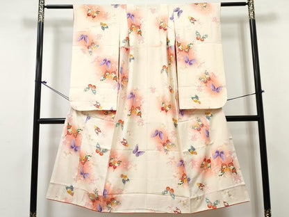 平和屋着物[]七五三　女の子　７歳　祝着　四つ身　花蝶文　暈し染め　金彩　逸品　DABE7363ma