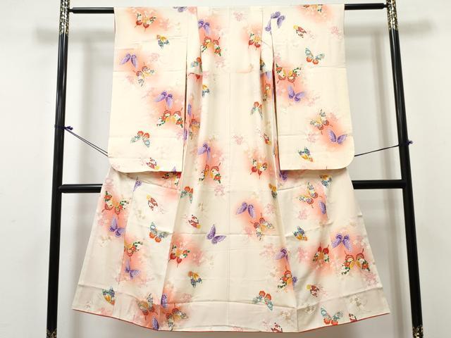 平和屋着物[]七五三　女の子　７歳　祝着　四つ身　花蝶文　暈し染め　金彩　逸品　DABE7363ma