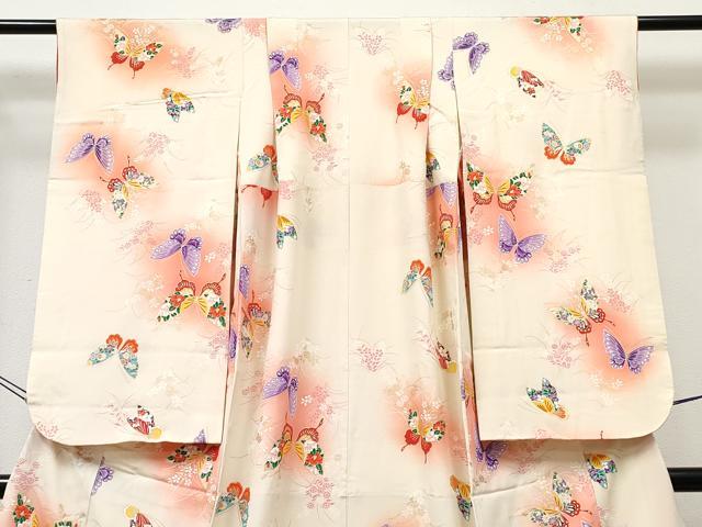 平和屋着物[]七五三　女の子　７歳　祝着　四つ身　花蝶文　暈し染め　金彩　逸品　DABE7363ma