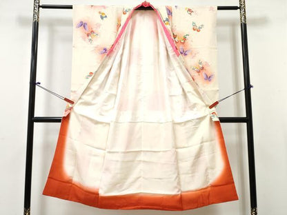 平和屋着物[]七五三　女の子　７歳　祝着　四つ身　花蝶文　暈し染め　金彩　逸品　DABE7363ma