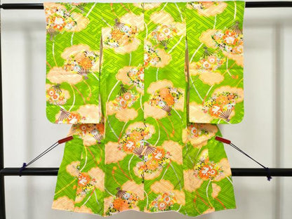 平和屋着物[]七五三　女の子　３歳　祝着　三つ身　扇面花文　金彩　DABE7365ma