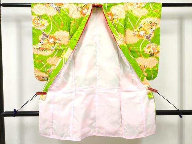 平和屋着物[]七五三　女の子　３歳　祝着　三つ身　扇面花文　金彩　DABE7365ma