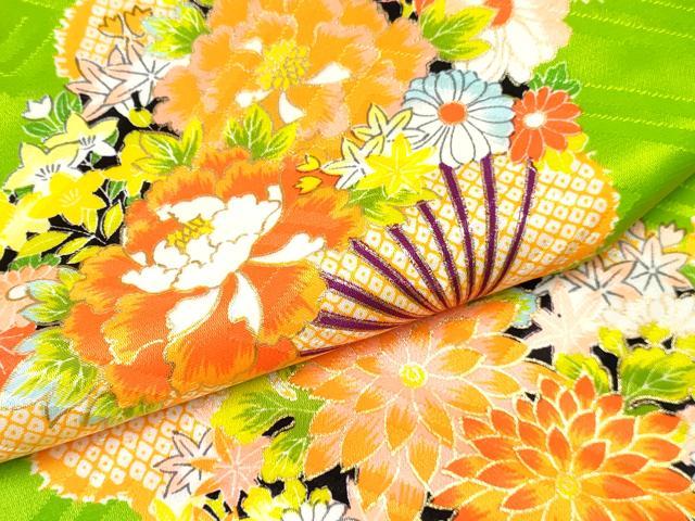 平和屋着物[]七五三　女の子　３歳　祝着　三つ身　扇面花文　金彩　DABE7365ma