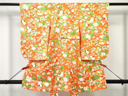 平和屋着物[]七五三　女の子　３歳　祝着　三つ身　鴛鴦花文　金彩　逸品　DABE7366ma