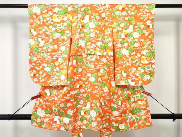平和屋着物[]七五三　女の子　３歳　祝着　三つ身　鴛鴦花文　金彩　逸品　DABE7366ma