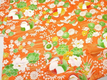 平和屋着物[]七五三　女の子　３歳　祝着　三つ身　鴛鴦花文　金彩　逸品　DABE7366ma