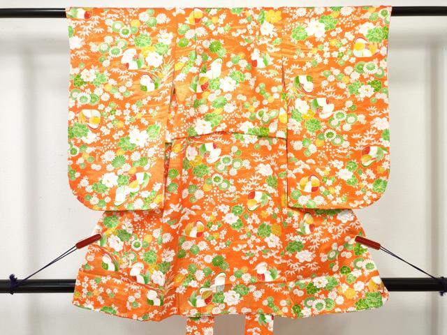 平和屋着物[]七五三　女の子　３歳　祝着　三つ身　鴛鴦花文　金彩　逸品　DABE7367ma
