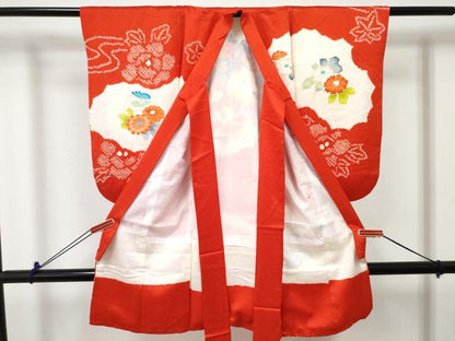 平和屋着物[]七五三　女の子　３歳　祝着　三つ身　絞り　鼓花文　金彩　逸品　DABE7368ma