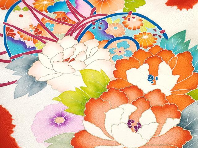 平和屋着物[]七五三　女の子　３歳　祝着　三つ身　絞り　鼓花文　金彩　逸品　DABE7368ma