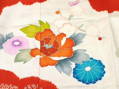 平和屋着物[]七五三　女の子　３歳　祝着　三つ身　絞り　鼓花文　金彩　逸品　DABE7368ma