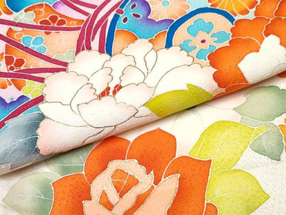 平和屋着物[]七五三　女の子　３歳　祝着　三つ身　絞り　鼓花文　金彩　逸品　DABE7368ma