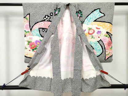 平和屋着物[]七五三　女の子　３歳　祝着　三つ身　鼓花車文　金彩　逸品　DABE7369ma