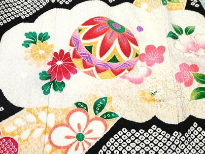 平和屋着物[]七五三　女の子　３歳　祝着　三つ身　鼓花車文　金彩　逸品　DABE7369ma