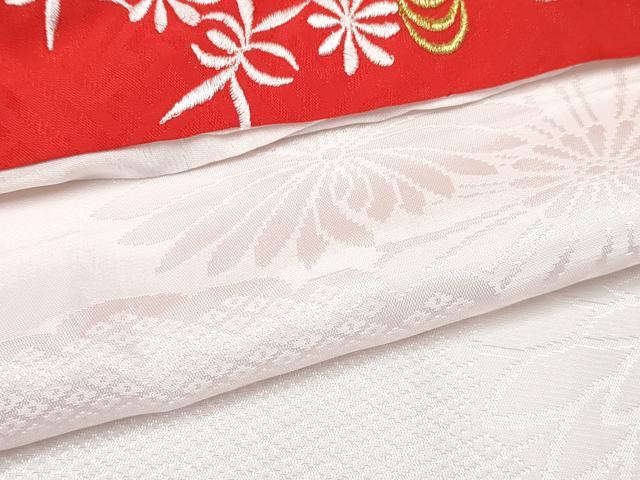 平和屋着物[]七五三　女の子　７歳　祝着　四つ身　襦袢(無双仕立て・半衿刺繍)セット　鴛鴦花文　金彩　逸品　DABE7372ma