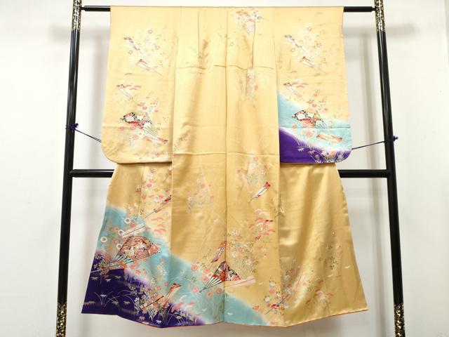 平和屋着物∵女の子　十三参り　子供　祝着　扇面花蝶文　暈し染め　金彩　逸品　DABE7374ma