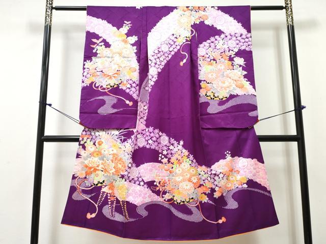 平和屋着物[]七五三 女の子 ７歳 祝着 四つ身 花車文 金彩 DABE7375ma