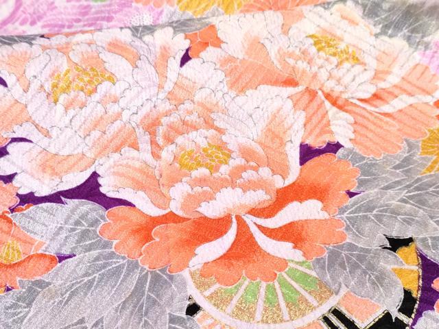 平和屋着物[]七五三 女の子 ７歳 祝着 四つ身 花車文 金彩 DABE7375ma