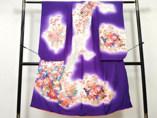 平和屋着物[]七五三　女の子　７歳　祝着　四つ身　駒刺繍　地紙鴛鴦花文　暈し染め　金彩　逸品　DABE7376ma