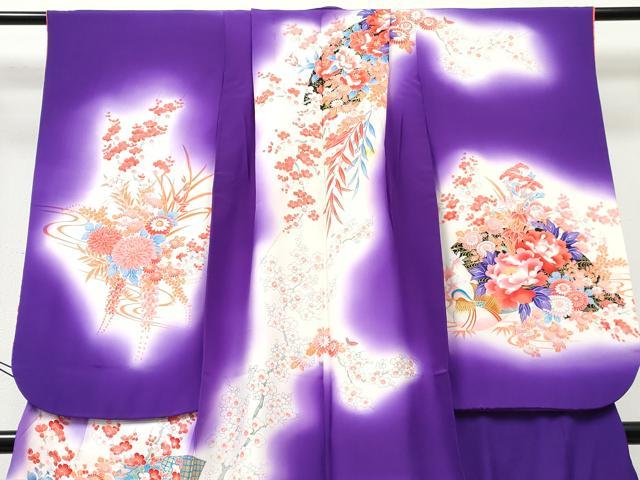 平和屋着物[]七五三　女の子　７歳　祝着　四つ身　駒刺繍　地紙鴛鴦花文　暈し染め　金彩　逸品　DABE7376ma