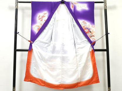 平和屋着物[]七五三　女の子　７歳　祝着　四つ身　駒刺繍　地紙鴛鴦花文　暈し染め　金彩　逸品　DABE7376ma