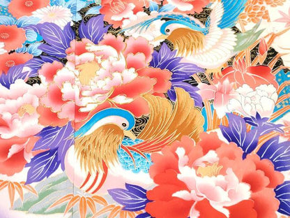 平和屋着物[]七五三　女の子　７歳　祝着　四つ身　駒刺繍　地紙鴛鴦花文　暈し染め　金彩　逸品　DABE7376ma