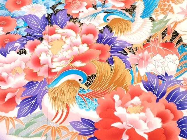 平和屋着物[]七五三　女の子　７歳　祝着　四つ身　駒刺繍　地紙鴛鴦花文　暈し染め　金彩　逸品　DABE7376ma
