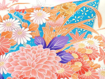 平和屋着物[]七五三　女の子　７歳　祝着　四つ身　駒刺繍　地紙鴛鴦花文　暈し染め　金彩　逸品　DABE7376ma