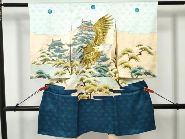 平和屋着物[]お宮参り　男の子　祝着　産着　初着　のしめ　刺繍　鷹　鷲　風景松文　逸品　DABE7385ma
